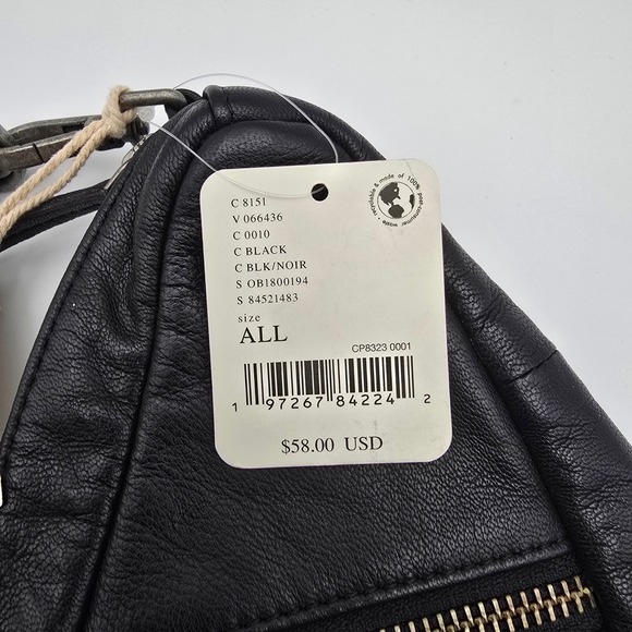 Free People Coffee Date Mini Crossbody Black Leather Sling Bag Backpack Pouch - Picture 4 of 8